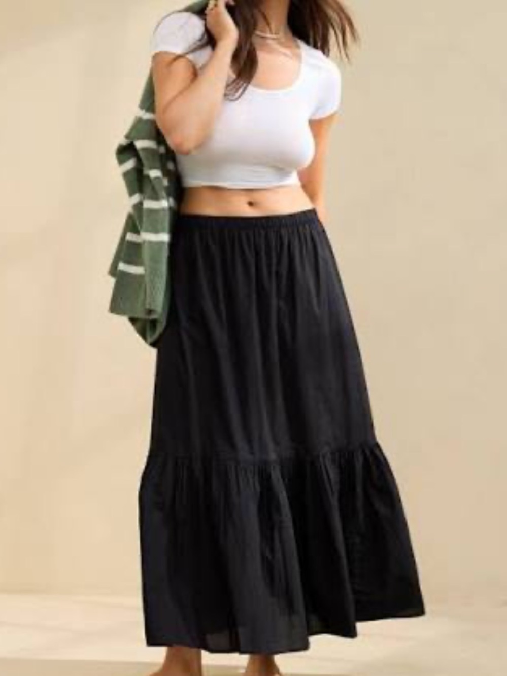 Aerie Black Poplin Tiered Maxi Skirt